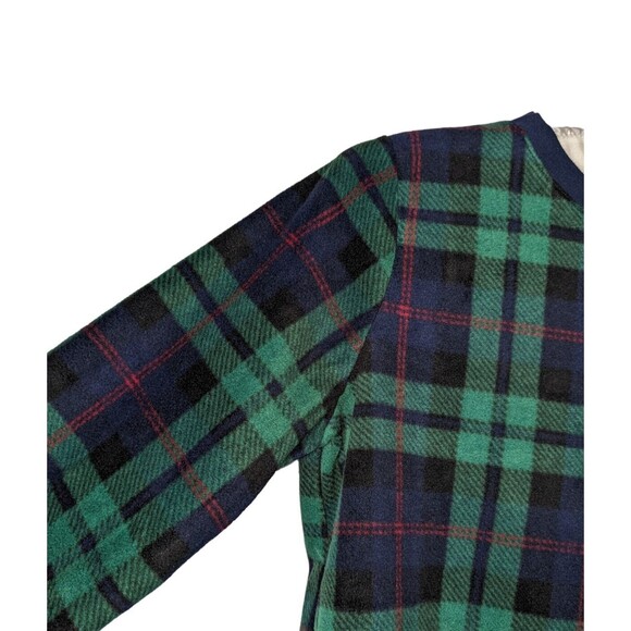 Old Navy Sweatshirt XS Women's Green Tartan Plaid Fleece Crewneck Sleepwear Cozy - Picture 2 of 6